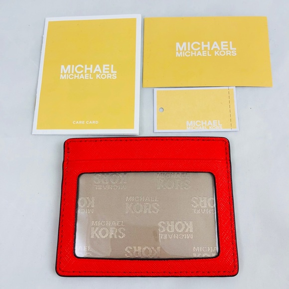 New! Michael Kors Bright Red Leather Card Case - Picture 5 of 7